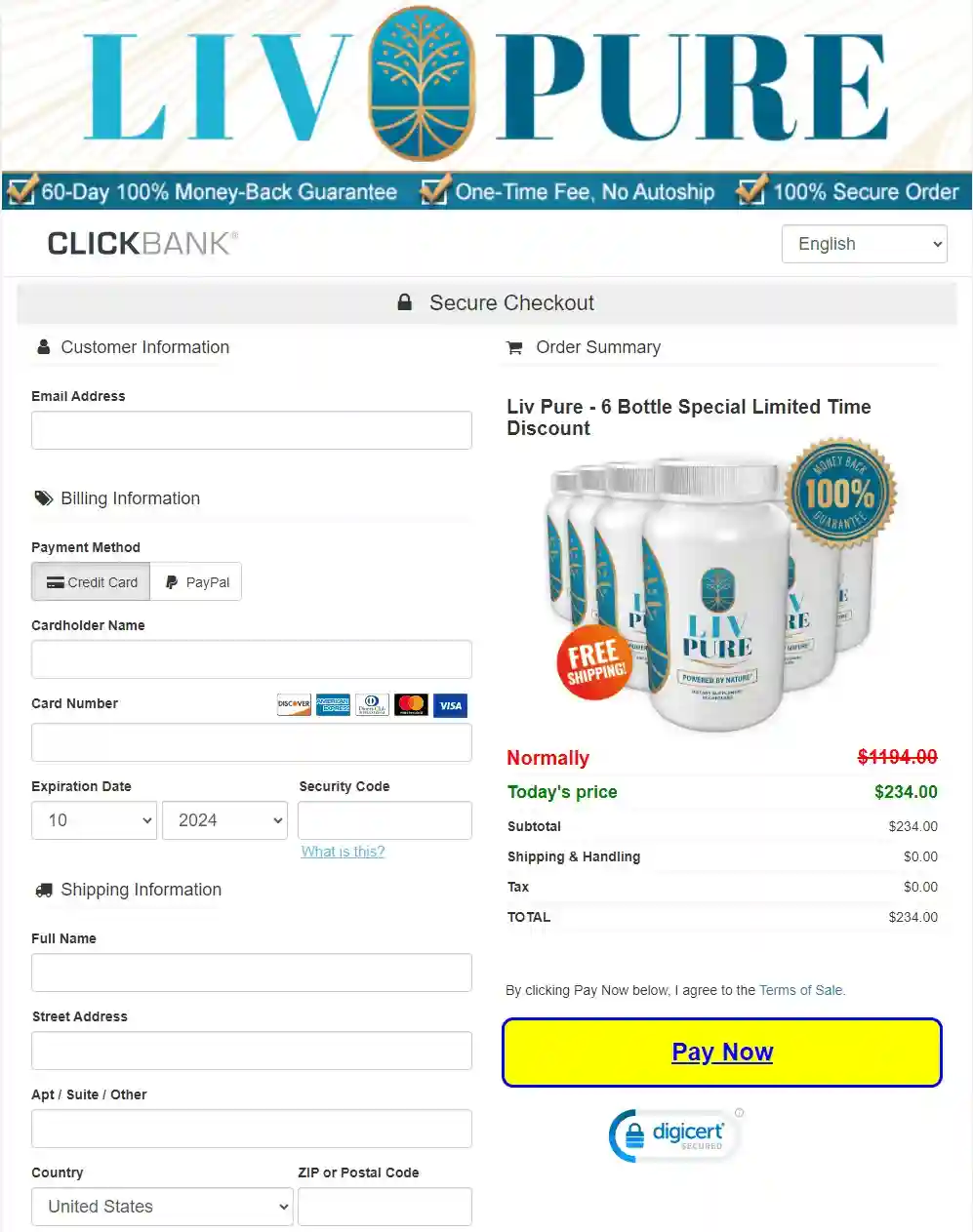 LivPure secure checkout page preview